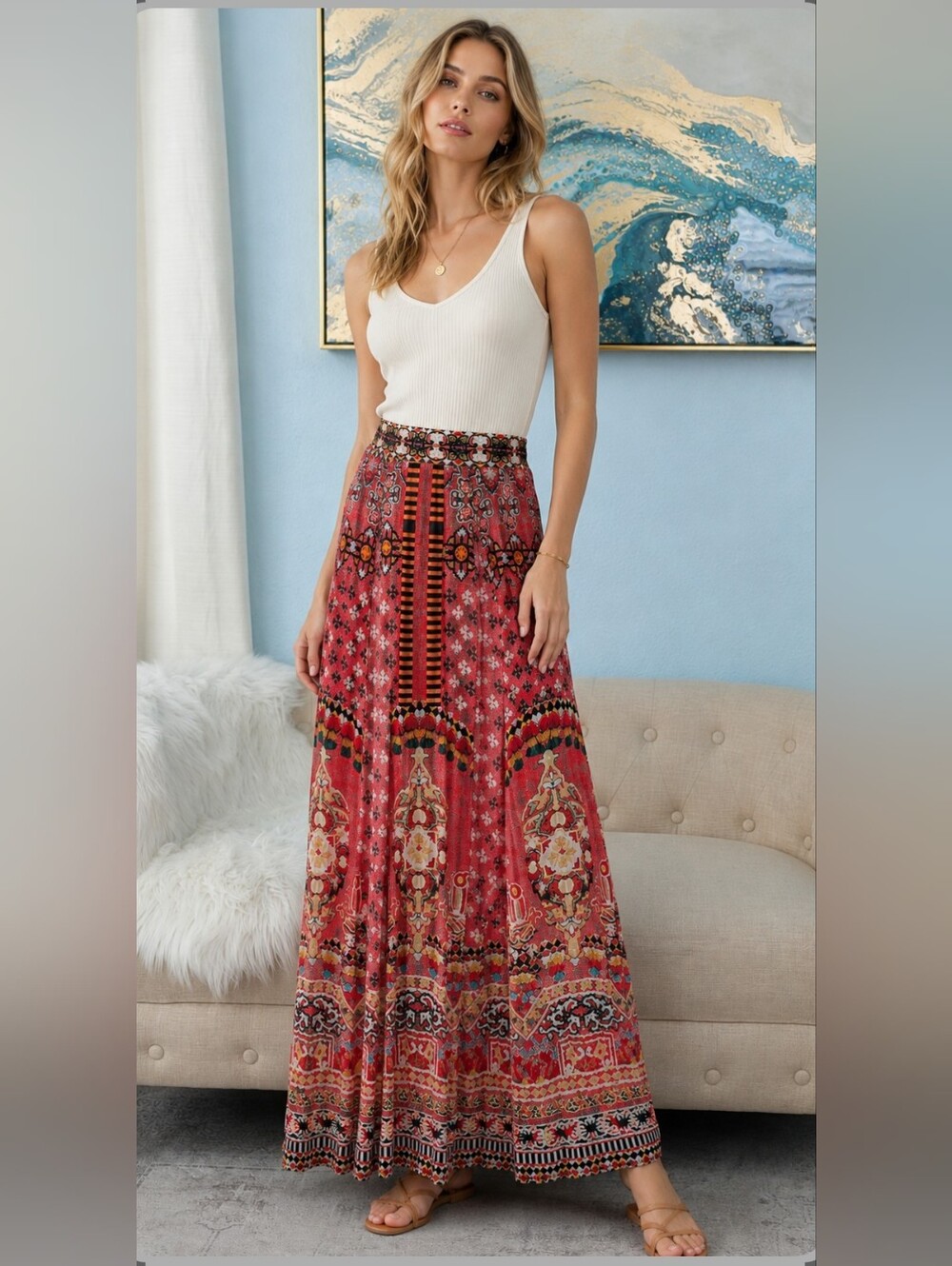 New HEMANT & NANDITA Boho Printed Maxi Skirt Size S.
